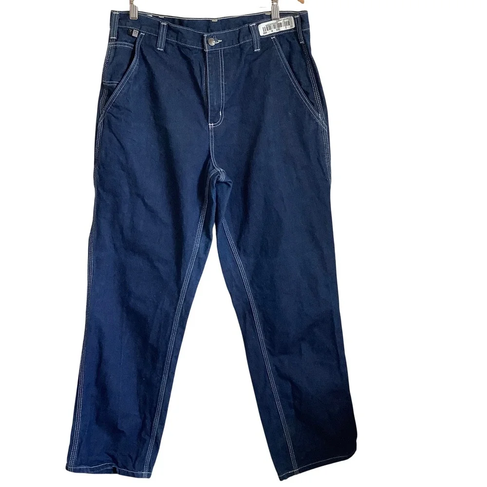Carhartt FR Mens Flame Resistant Work Pants Navy Blue Carpenter Dungaree 34x32 - Picture 10 of 16